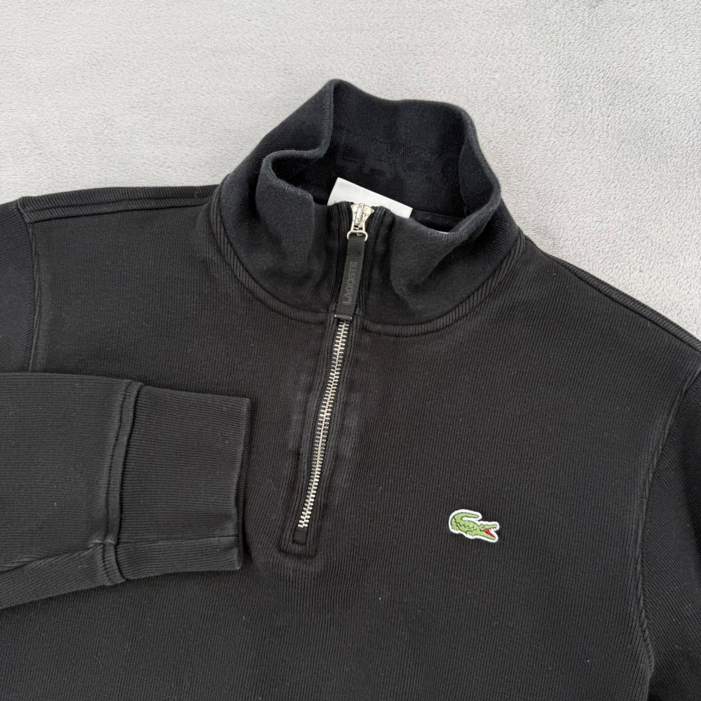 Lacoste Sweatshirt Mens Size Large Black Quarter Zip Pullover Ribbed Logo